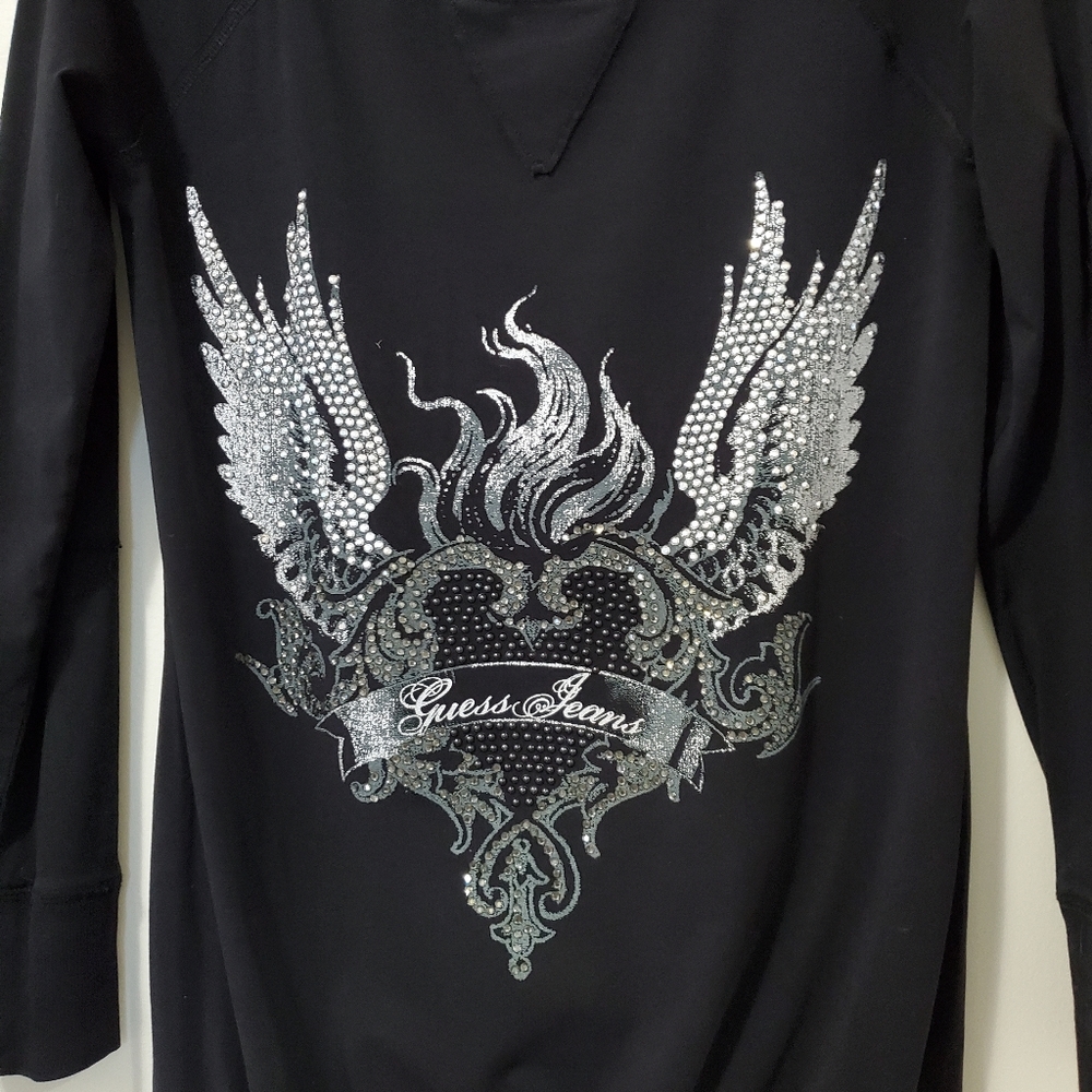 Guess Rocker Screen Print Rhinestone Tunic Black S - Picture 3 of 11